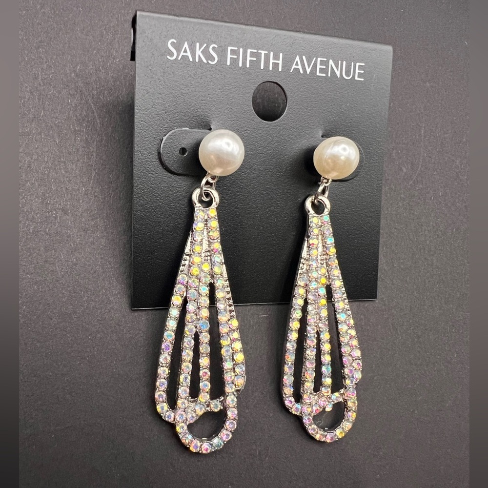 Saks Fifth Avenue Silver and Pearl Crystal Earrings